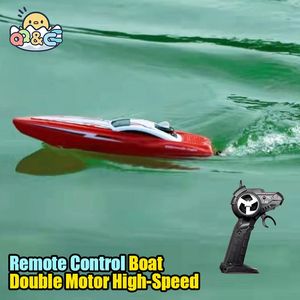 RCボートリモートコントロールラジオコントロールボート2.4gダブルモーター高速スピードボートチャイルドレースボートウォーター競争力のあるおもちゃ240417