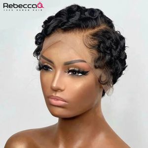 Wigs Rebecca Short Wigs Hair Human Hair for Women in parte in pizzo parrucca brasiliana Wig Wig Short Pixie Cut Wig Natural Color Natural Glueless 150%