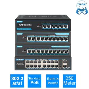 Anahtarlar Terow Poe Anahtarı 4/8/16 Portlar 100/1000 Mbps Gigabit Ağ Ethernet 802.3 AF/IP kamera/kablosuz AP/NRV için VLAN RJ45 anahtarı