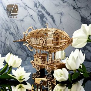 3D -pussel tada Creative Airship Model DIY 3D Träpusselblock Set Assembly Toy Birthday Present Children Adult Home DecorationL2404