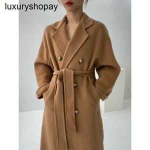 Maxmaras Cashmere Coat Womens Wool Coats 100% флис для 23 новых классических горных сплошных цветов с двойной грудью Slim Slim