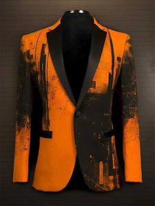 Herrenjacken New Orange Herren Tuxedo Business Anzug Prom Hochzeitsanlagen formelle Verschleiß T240428