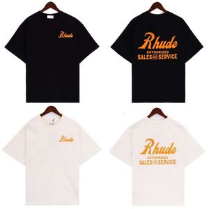 RHUDE T-SHIRT Designer Tee Luxo Moda Masculino Tshirts Summer High Street Lettering Trendy Lettering Impresso LOW ROUND PECH