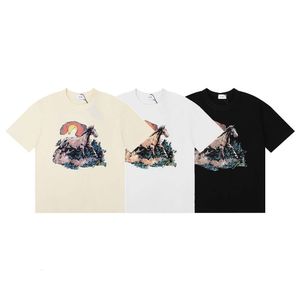 RHUDE T-SHIRT Designer Tee Luxury Moda Menção Tshirts Primavera/Verão Novo Sunset Print Cotton Pure Casual Casual Mangas curtas