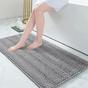 Olanly Chenille Striped Bathroom Rug Mat Extra Tick Absocent Bath Rugsnon-Slip Soft Shaggy Bath Carpet Macher Bath Mats 240419