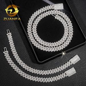 Pronto para enviar S925 Silver VVS Moissanite Chain Chain Link Chain Hip Hop Jóias finas geladas de 10 mm de corrente de corrente cubana jóias