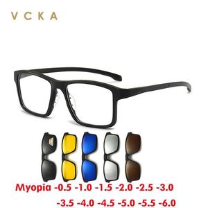 Sunglasses VCKA 2024 NEW Magnet Clip Myopia Sunglasses TR90 Men Eyeglass Frame Square Women Polarized UV400 Optical Glasses -0.5 to -10 d240429