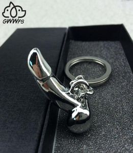 Gwwfs Male Penis Key Chains Gifts For Men Women Silver Color Metal Alloy Fashion Genitals Car Keychain Key Ring Men Jewelry 2019 J3799052