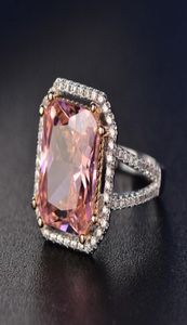 S925 Rings For Women Sterling Silver Pink Big Square Topaz Diamant Fine Jewelry Bridal Wedding Engagement Ring Luxury Bijoux Y18101231699