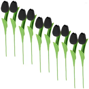 Kwiaty dekoracyjne 10 szt. Czarny tulipan sztuczny fałszywy tulipany bukiet pu dekoracje sypialnia do domu ornamentu na pannę młodą faux