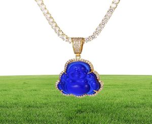 Gucy Blue Buddha Pendant med Baguette AAA Cubic Zircon Hiphop Halsband Tennis Chain Hip Hop Punk smycken CX200721243Y3076312