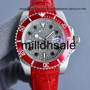 Reloj Roller Relojes Diamond Mens Watch Red Watch Automatic Mechanical Watchs Leather Strap 40mm Watch Designer Sapphire Waterproof Montre de Luxe