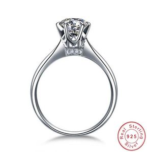 Gioielli di moda clasica Real 925 Sterling in argento rotondo rotondo solitario topazio bianco cz anello da sposa da sposa da donna diamante per amanti3881693