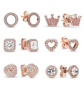 Populär högkvalitativ 925 Sterling Silver Rose Gold Stud örhängen Kvinnor Krona kärlek Rund örhänge Kvinnor smycken Tillbehör7998097