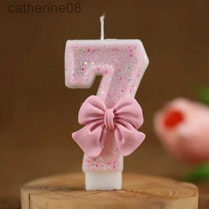 Candles 0-9 Number Creative Digital Candle Girl Pink Bow Powder Birthday Anniversary Celebration 1 Year Old Candle Baked Cake Decoration d240429