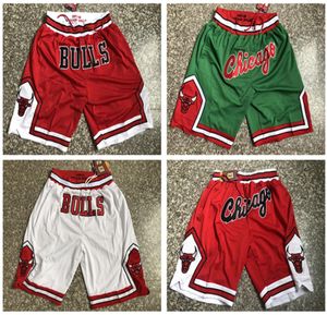 Top Quality Basket Sport Shorts Basket College Pants Chicago Pocket Basketball Shorts Retro Bull Red White Green Trouser Pocket2164371
