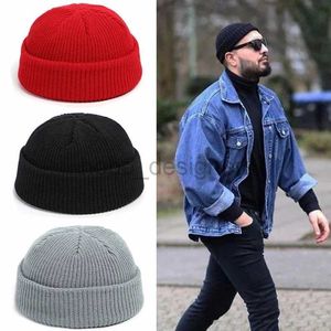 Beanie/Skull Caps Fashion Hip Hop Beanie Sticked Hat Men Skullcap Women Winter Warm Brimless Baggy Melon Cap Cuff Docker Fisherman Beanies Hats D240429