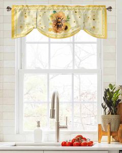 Curtain Flower Bee Animal Hive Yellow Window Living Room Kitchen Cabinet Tie-up Valance Rod Pocket