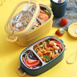 Bento Caixas de aço inoxidável 304 Lunch Box Bento Breakfast Breakfast Multi-camada Isolamento térmico Childrens Outdoor Work Desk Recipiente de comida Q240427