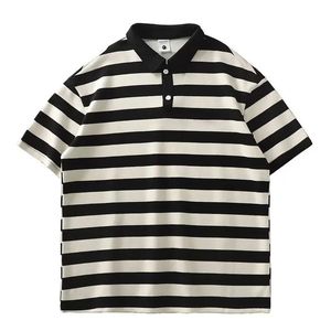 Summer Mens Polo Polo Sleeve Stripe Casual Camiseta Tops Camisetas de golfe Roupas para mulheres Tee 240426