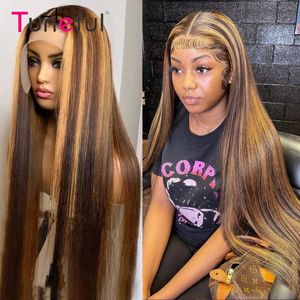 Highlight Blonde Colored 13x4 HD Lace Front Human Hair Wigs For Women Tuneful Malaysian Straight Transparent Frontal Wig 240419