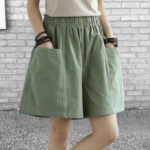 Frauenshorts hohe Taille Elastizitätsbund Taschen Frauen Sommer Straight Bein lässig Streetwear Weibliche Kleidung