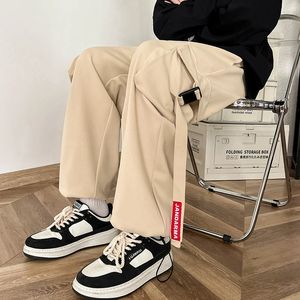 2024 Spring Summer Fashion Casual Pans For Men Streetwear Solid Color Cargo Pants American Drawstring Wide Leg Mens Joggers 240428