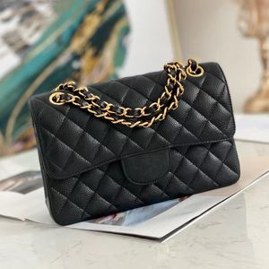 12A Upgrade Mirror Quality Designer Small Double Flap Bag 23cm Real Leather Caviar Lambskin Bag Black Quilted Purse Handbags Crossbody Shoulder Gold Chain Box Bag