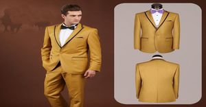 Custom Made Center Vent Groom Tuxedos Gold Man Suit Peak Lapel Wedding GroomsmanMen039s Suits Bridegroom JacketPants B1202363