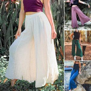 Pantaloni da donna Donne in cotone in lino in cotone yoga sciolto sport long largo gambe fitness lady lady workout galling leggings comfort