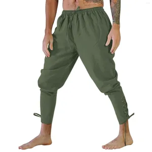 Męskie spodnie mężczyźni średniowieczne spodnie dla dorosłych nóg bandaż luźne spodni Halloween dla mężczyzny cosplay kostium koronkowy