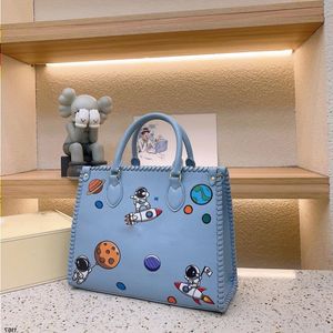 Modedesigner lyxig tygväska handväskor handvävd rymdplanet tryck med äkta lädermaterial designer shopping väskor totebags 3 mioh