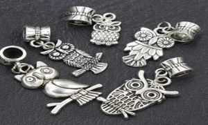 7styles Assorted Bird Owl Dangle 105pcslot Antique Silver Big Hole Beads Fit European Charm Bracelet B1563 B9933242744