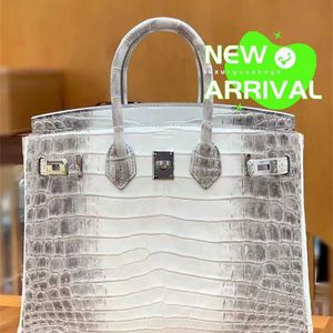 Totes Bag 10A Crocodile Handmade Genuine Leather Himalayan White Nile Skin Platinum Bag Womens Bag Handbag 25 Handmade Bag WN-W4GH