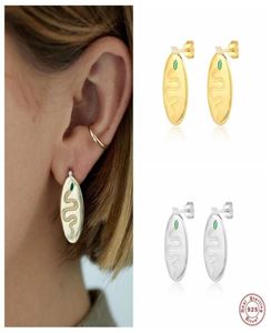 Stud Aide 925 Sterling Silver Green Eye Snake Mönster Oval örhängen för kvinnor Luxury Retro Ear Studs Pendiente Party Jewelrystud7727991