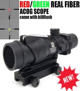 Tactical Trijicon ACOG 4x32 Scopo de fibra óptica w Riflescopes de fibra de fibra vermelha real vêm com matar flash2652674