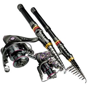 Telescopic Fishing Rod Combo -Set 1,8 m 2,1 m 2,4 m 2,7 m 3,0 m Super Hardspinnstange Reel Metall Spulen Kits de Pesca Completo 240424