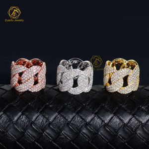 Pass Diamond Tester Punk Style Punk 7mm Cuban Link Moissanite Ring 925 Sterling Silver Shiny Jewelry Rings Men