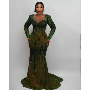 ASO EBI Green Mermaid 2024 Abschlussball Kleid Perlen Illusion Abend formelle Party Zweiter Empfangsgeburtstag Verlobungskleider Kleider Robe de Soiree ZJ370 ES