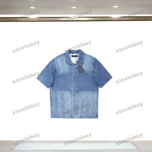 xinxinbuy Men designer Tee t shirt 2024 Italy Emboss letter pattern print denim sets short sleeve cotton women gray black blue Khaki S-XL