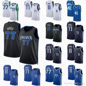 77 Luka Doncic City Basketball Jerseys 11 Kyrie Irving Blue White Green Mens 41 Dirk Nowitzki 2023 2024 Ciry Retro Edition Shirts
