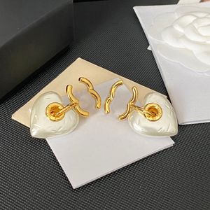 18k Gold Plated Brass Luxury Brand Designers Letters Stud Geometric Famous Women Heart Crystal Rhinestone Pearl Earring Wedding Party Jewerlry Gift
