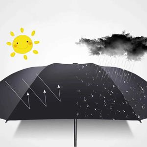 Umbrellas Foldable Inner Printed Small Black Umbrella Sunny And Rainy Dual-use UV Protection Umbrella Lightweight Sturdy Travel Manual U