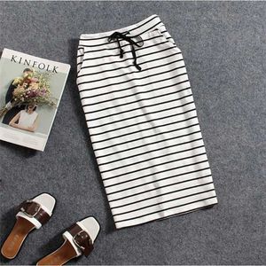 Skirts Korean womens black and white striped one step skiing spring and summer womens casual pockets medium length ultra-thin pockets Hip Skirts womensL2429