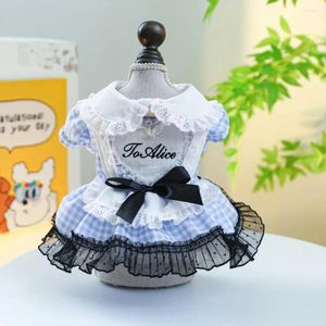 Vestido de estimação de vestuário para cães com decoração de arco malha de malha de splicing elegante princesa para filhotes