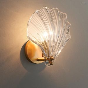 Duvar lambası Yaratıcı Kabuk Işık Led Kristal Cam Yatak Kırağı E27 Değiştirilebilir Avrupa Lüks Bakır Yatak Odası Bar Dekoratif