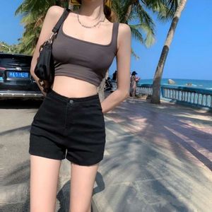 2024 Summer Spicy Girl Black A-Line Джинсовые шорты Женские эластичные высокие тали