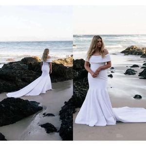 The Dresses Elegant Mermaid Plus Size Off Shoulder Chapel Train 2020 Simple Beach Wedding Bridal Gown Vestido De Novia