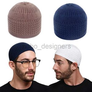 Beanie/Kafatası Kapakları Yeni Unisex Örme Müslüman Erkekler Dua Şapkaları Erkek Beanies Cap Sonbahar Sıcak İslami Erkek Sarma Baş Kapak D240429