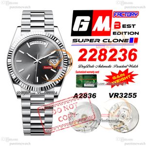 228236 DayDate A2836 VR3255 Automatic Mens Watch GMF V3 Rhodium Gray Dial 904L Steel President Bracelet Super Edition Same Serial Card Gain Weight Puretime PTRX